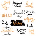 Summer hand drawn brush letterings. Summer typography - summer time, sun fun, happy holidays, party, sale, beach party, hello