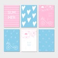 Summer hand drawn calligraphic card set. Vector collection summer cards