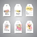 Summer hand drawn gift tags. Beach doodle elements. Vacation and trevel to the sea Sketch Vector Royalty Free Stock Photo