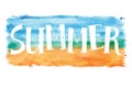 Summer, hand paint vector lettering on on blue watercolor sport background, summer design Royalty Free Stock Photo