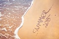 Summer 2015 handwriting on the sand. Royalty Free Stock Photo