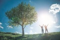 Woman and man are happily looking at sunshine Royalty Free Stock Photo