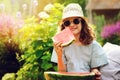 Summer happy child girl eating watermelon outdoor on vacation Royalty Free Stock Photo