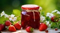Summer Harvest Delight: Homemade Strawberry Jam Glistening on Wooden Table
