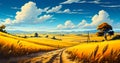 Summer Harvest Illustration of Wheat Fields Royalty Free Stock Photo