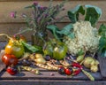 Summer harvest, a variety of vegetables, tomatoes, beans, a head of cauliflower Royalty Free Stock Photo