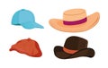 Summer hat collection vector. Cap, panama hat for women, men, sun protection. Royalty Free Stock Photo