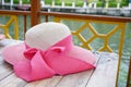 Summer hat with pink ribbon Royalty Free Stock Photo