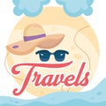 Summer hat and sunglasses Pastry colored travel poster Vector