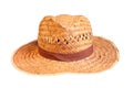 Yellow wicker straw hat isolated. Royalty Free Stock Photo