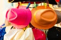 Summer hats for sale outdoor Royalty Free Stock Photo