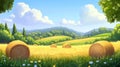 Summer Hayfield Landscape with Golden Wheat and Rolling Hills Royalty Free Stock Photo