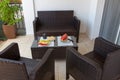 Summer healthy snack served on outdoor porch table