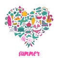 Summer heart design made of doodle season elements