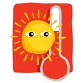 Summer heat - cartoon sun with thermometer Royalty Free Stock Photo