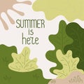 Summer is here. Lawn, edge of the forest. Children`s drawing, hand-drawn. Pastel color. Place for your text, vector illustration Royalty Free Stock Photo