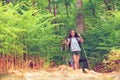Summer hiking activity portrait of girl in group Royalty Free Stock Photo