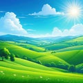 Summer hills green blue sky with