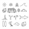 Summer holiday adventure line art icon set