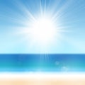 Summer Holiday Background with Sand Beach Ocean Sea Sun Blue Water and Sky