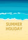 Summer Holiday banner with sea or ocean and sandy beach. Travel and vacation background template. Vector illustration Royalty Free Stock Photo