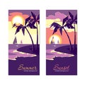 Summer holiday banners with sunset in flat design style Royalty Free Stock Photo