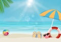 Summer holiday beach background, nautical concept. Paper art, pa