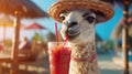 Summer holiday at the beach bar with Llama on a relaxing vacation - generative AI