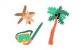 Summer Holiday and Beach Resort Symbols with Snorkeling Mask and Palm Tree Vector Set