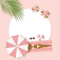 Summer holiday composition girl is lying under an umbrella Royalty Free Stock Photo