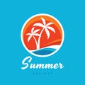 Summer holiday - concept business logo vector illustration in flat style. Tropical paradise creative logo. Palms, island, beach