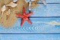 Summer holiday concept, seashells, starfish on beach sand of dollar banknote Royalty Free Stock Photo