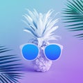 Summer holiday concepts with exotic pineapple and sunglasses and coconut leaf in pastel color