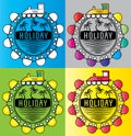 Summer holiday design stamps with cartoon train illustration