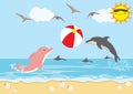 Summer Holiday with Dolphins play Ball Beach Royalty Free Stock Photo