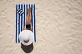 Summer holiday fashion concept - tanning woman wearing sun hat a Royalty Free Stock Photo