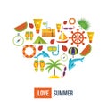 Summer holiday flat icons set. Royalty Free Stock Photo