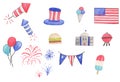 Watercolor Painted Holiday Fourth of July Illustrations