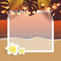 Summer holiday frame on the palm beach with frangipani tropical flower Royalty Free Stock Photo