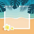 Summer holiday frame on the palm beach with frangipani tropical flower Royalty Free Stock Photo