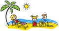 Summer holiday Happy family at the beach Stick figures drawing isolated vector