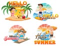 Summer holiday and happy kids logo