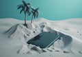 summer holiday palm up mock concept cyber creative phone sea sand. Generative AI.