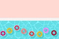 Summer holiday poster design. Life ring, floating buoy swimming in wavy water swimming pool banner background. kid pool toys Royalty Free Stock Photo