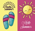summer holiday poster with flip flops and sun kawaii