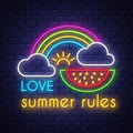 Summer holiday poster. Neon summer banner. Royalty Free Stock Photo