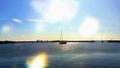 Summer Holiday Seascape Sunset  exotic  sea beach in Harbor water wave reflection skyscape Tallinn  panorama horizon stone   l Royalty Free Stock Photo