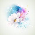 Summer holiday spirits abstract composition. Blooming white magnolia with lettering pleasant journey on the abstract
