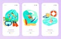 Summer holiday sport scuba diving, surfing and ocean swimming online website landing template flat vector illustration Royalty Free Stock Photo