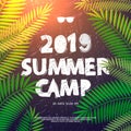 Summer Holiday and Travel themed Summer Camp poster, vector illustration. Royalty Free Stock Photo